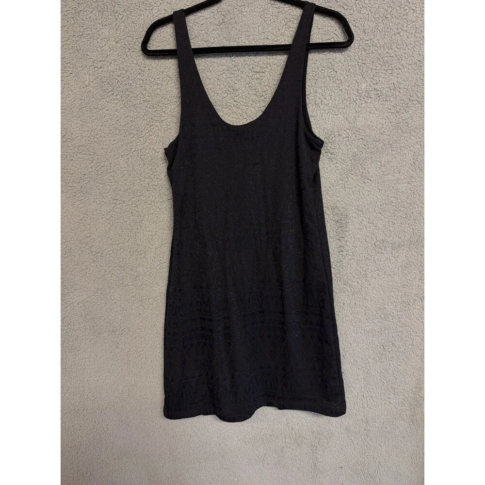 FREE PEOPLE Mini Dress Womens L Black Blue Jacquard Bodycon Textured Sleeveless